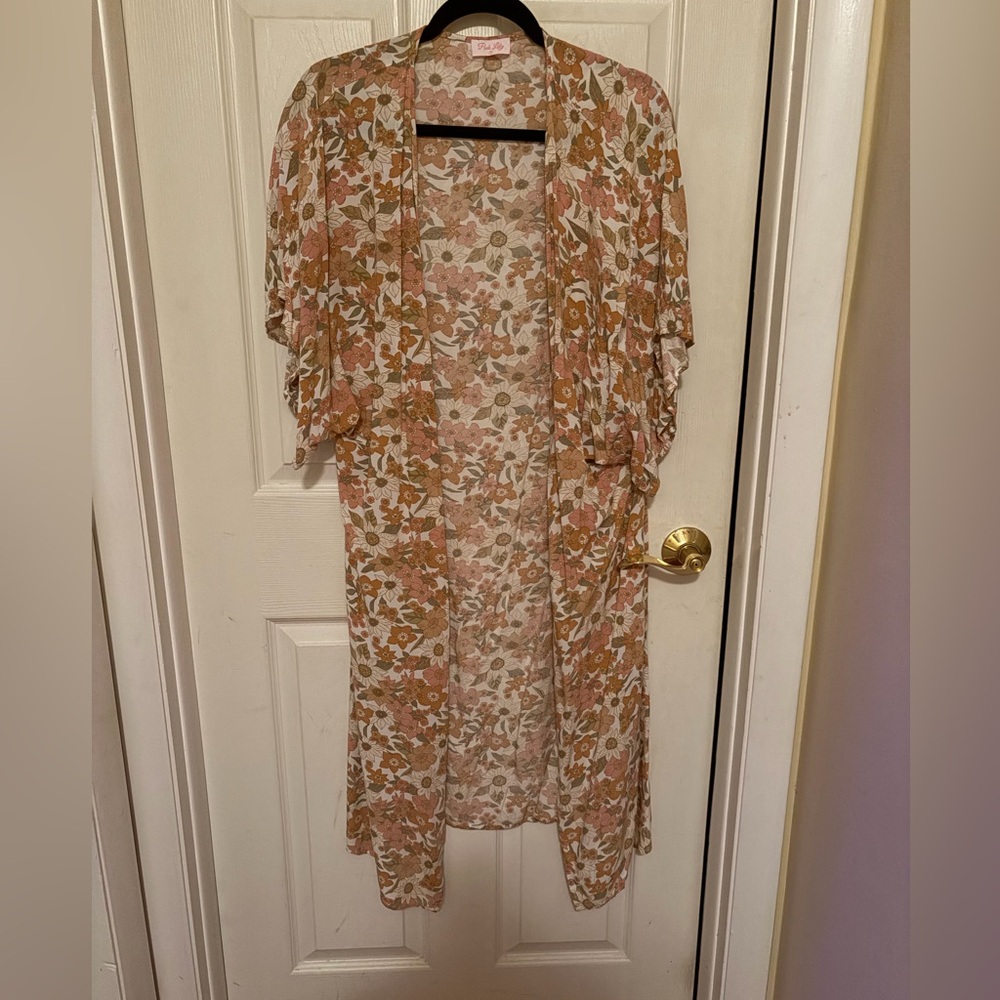 Pink Lily Floral Cardigan - Pink and Green